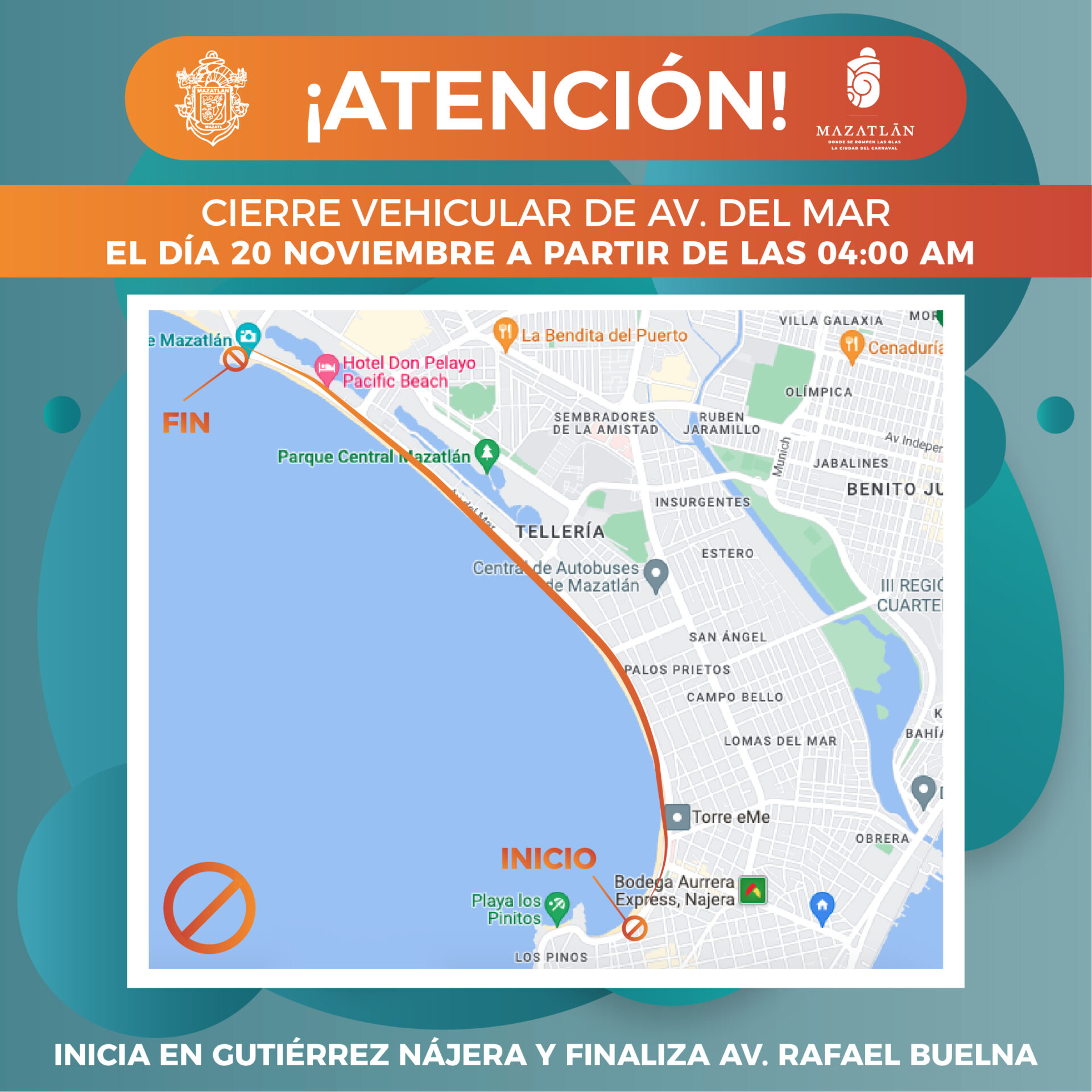 Informa Tránsito Municipal sobre cierre a la circulación por desfile del 112 aniversario de la Revolución Mexicana*